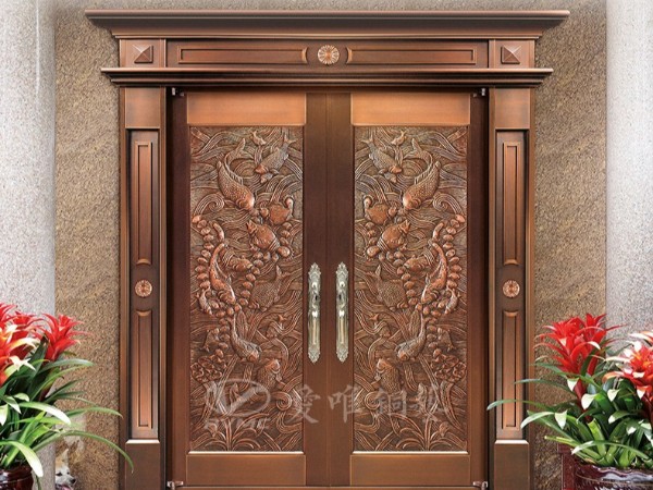 佛山銅門廠家愛唯銅藝——?jiǎng)e墅銅門入戶大門整版銅花